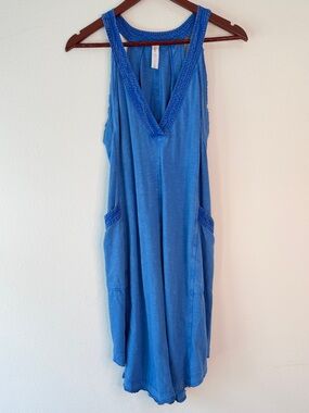 Daily Practice Anthropologie The Carlie Vneck Mini Dress Sapphire Blue Boho Chic